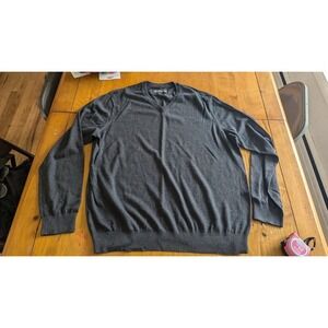 Eddie Bauer V-Neck Sweater Cotton Merino Wool Blend Gray Mens XL‎